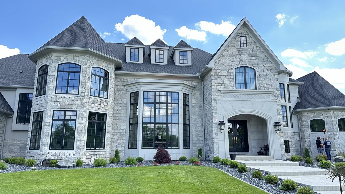 Stone estate home entrance